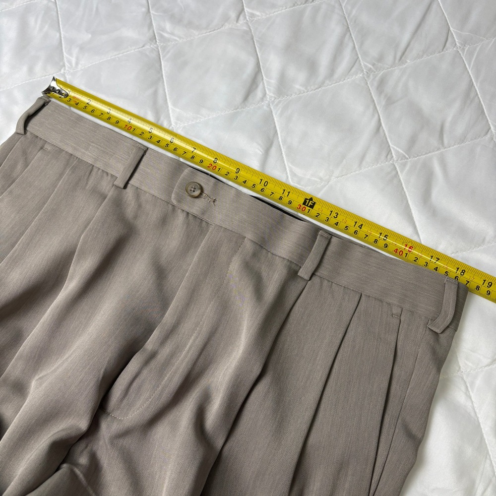Perry Ellis Portfolio Mens 36x32 Taupe Brown Pleated Cuffed Dress Pants - Picture 9 of 12